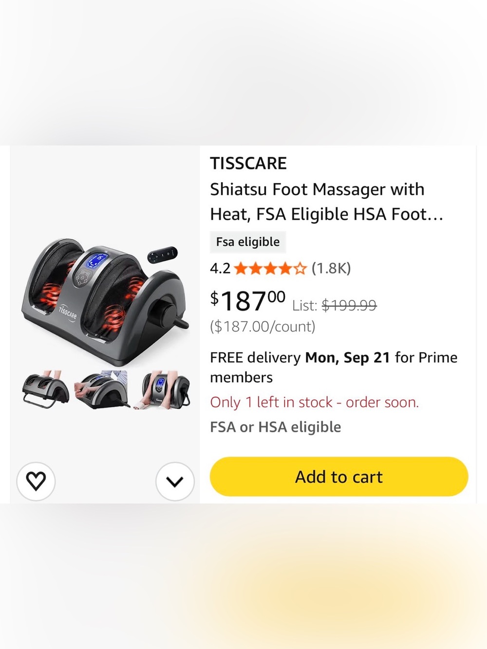 TISSCARE Shiatsu Foot Massager Heated Plantar Fasciitis pain relief neuropathy
